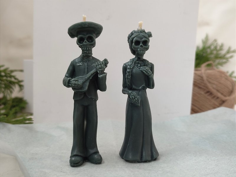 Halloween Skeleton Candles Decor Black Soy Wax Gothic Man Woman - 灯具/灯饰 - 蜡 黑色