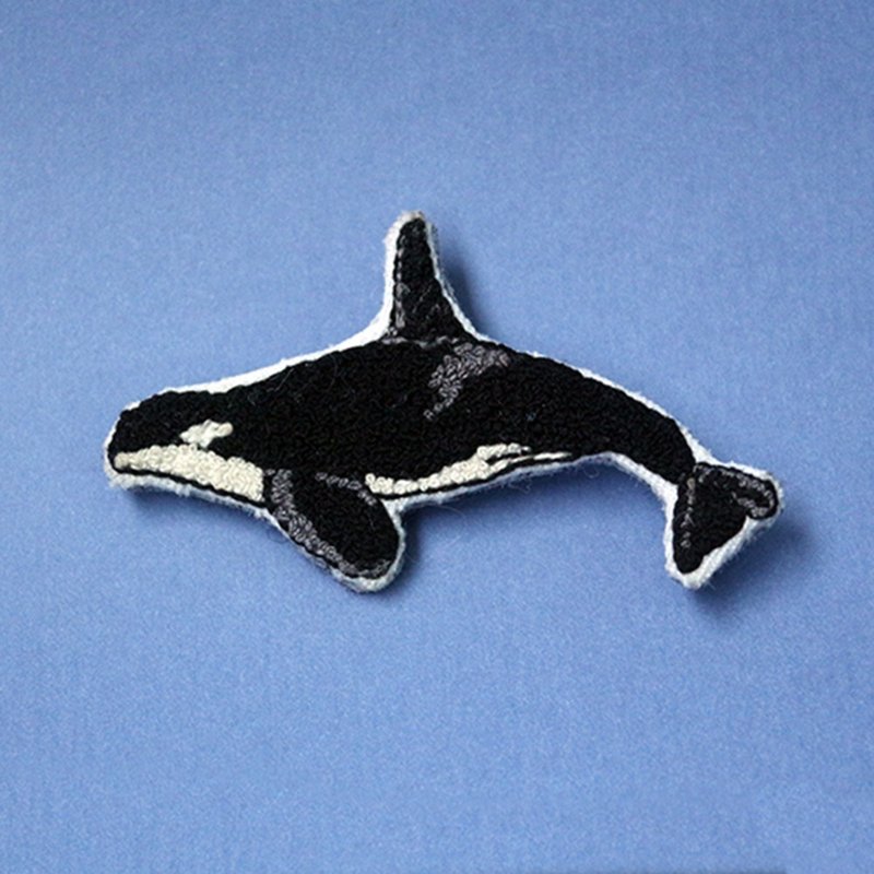 手工刺绣胸针/别针 虎鲸 / 杀人鲸 Orcinus orca | 定制化礼物情 - 胸针 - 绣线 黑色