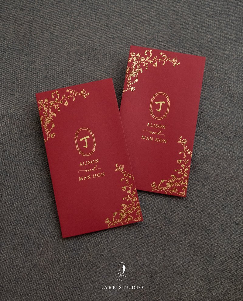 【定制化】烫金花边姓氏长方形利是封100入 - 红包/春联 - 纸 红色