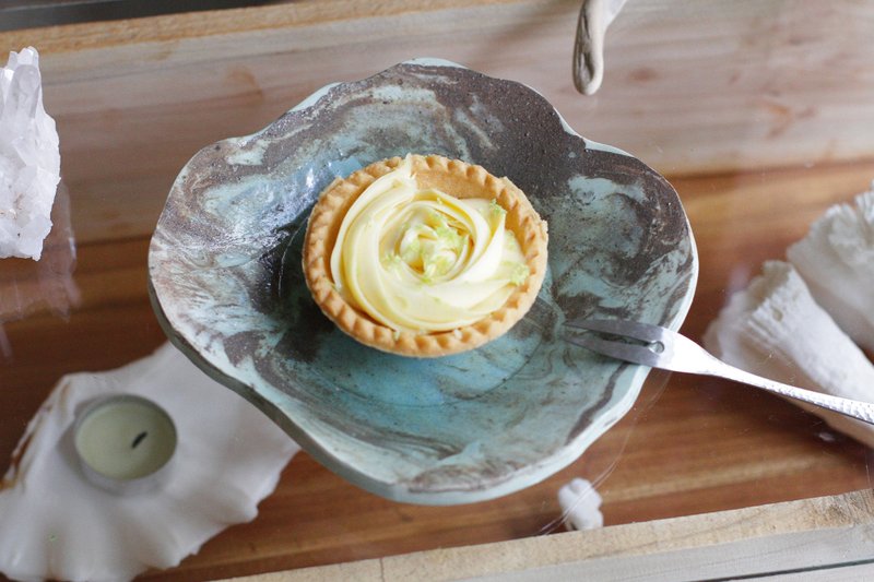 纯手捏绿色石纹陶瓷不规则形陶盘/深盘/烛台/苔球盘/点心盘 - 盘子/餐盘/盘架 - 陶 绿色