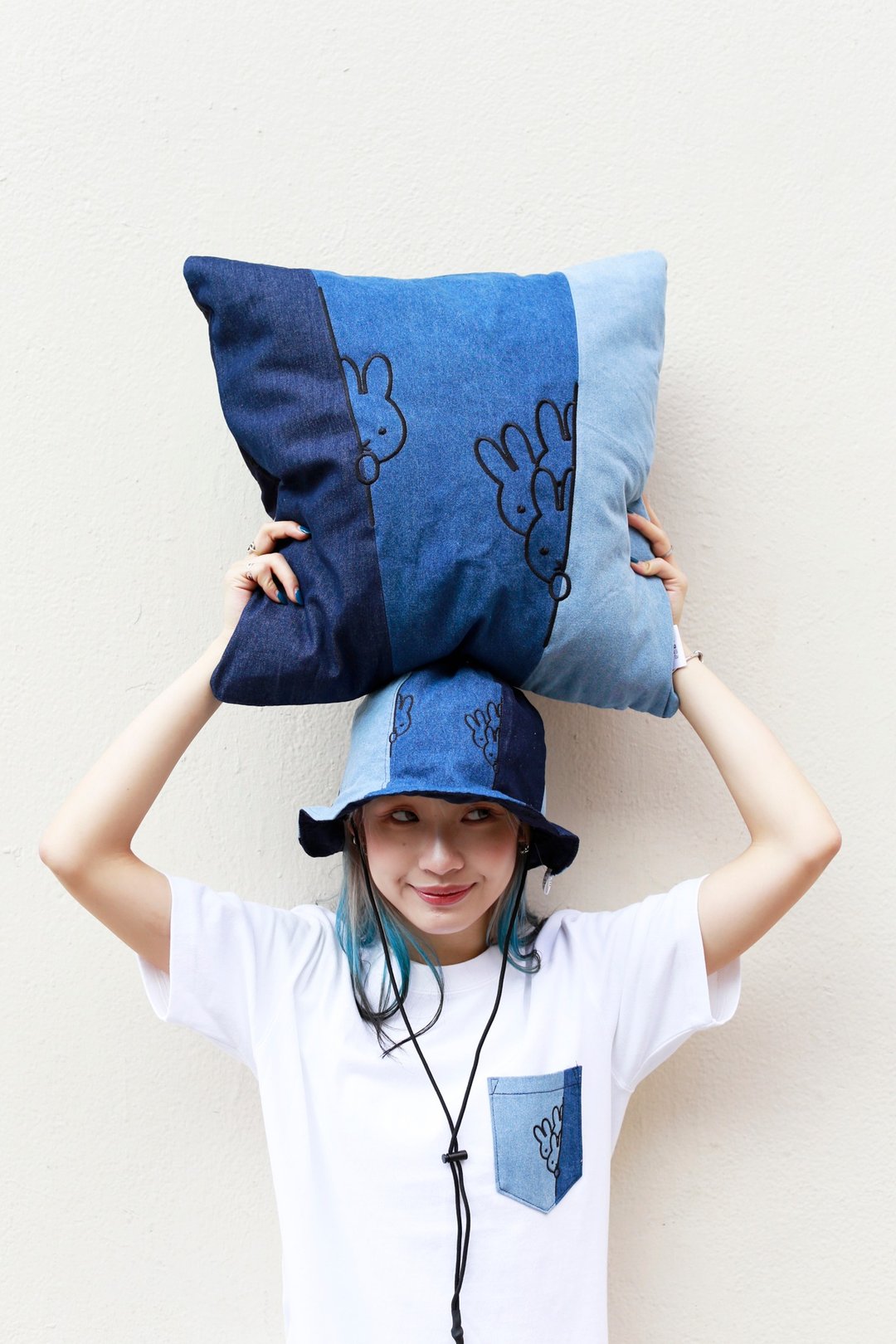【Pinkoi x miffy】Miffy蓝色牛仔拼布Cushion套 - 枕头/抱枕 - 棉 蓝色