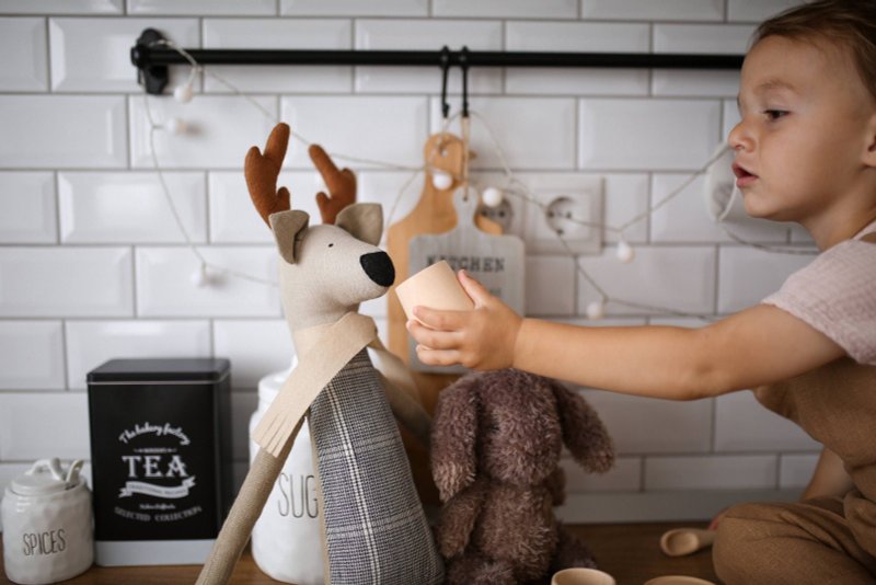 Deer animal baby toy, Stuffed deer baby animals, Woodland decorative toy - 玩具/玩偶 - 环保材料 灰色