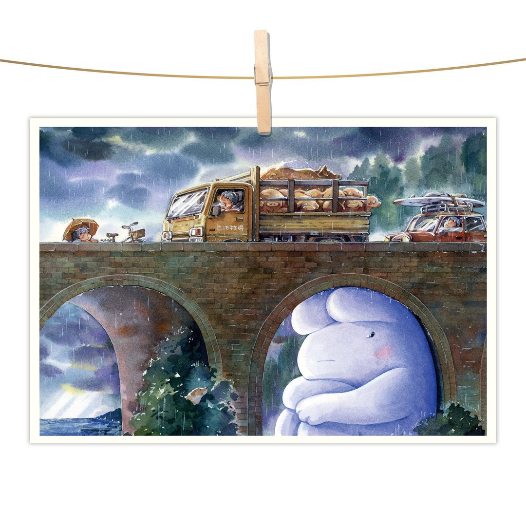 afu水彩插画明信片 - 等待雨停的心 - 卡片/明信片 - 纸 