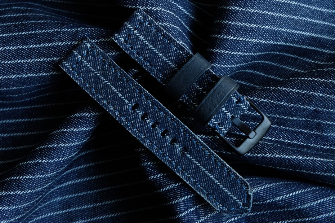 Watch strap Denim white line, lining the back with Italian leather Watch strap - 表带 - 棉 蓝色