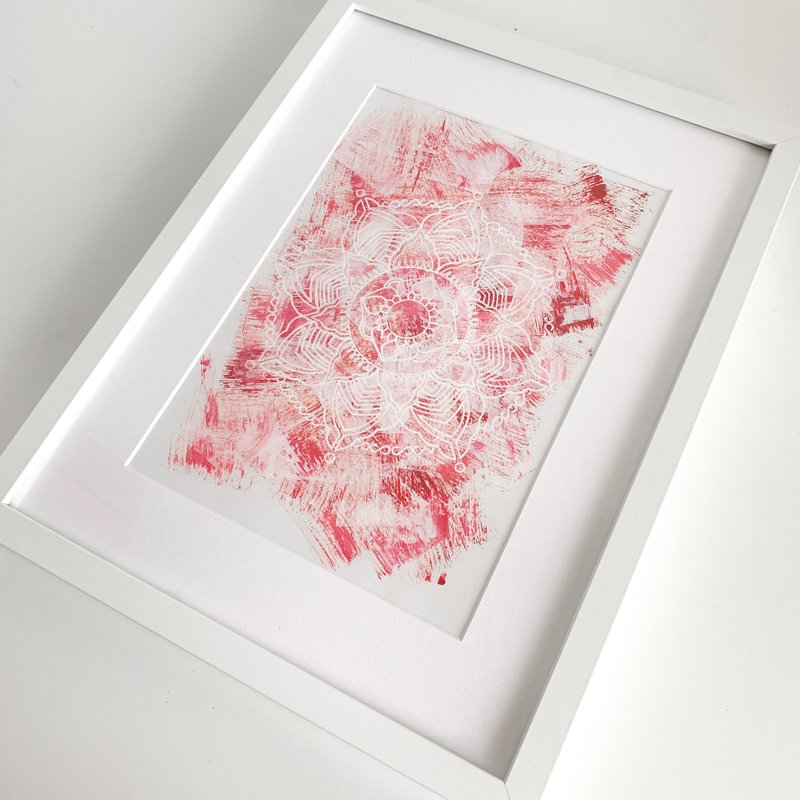 Framed A4 poster red mandala Meditation sacred art Spiritual colorful home decor - 海报/装饰画/版画 - 纸 红色