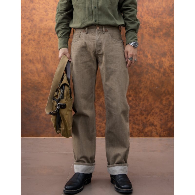 柿染牛王 634版型 宽松直筒 18oz 巴黎扣 已预缩KAKISHIBU DYEING - 男士长裤 - 棉．麻 咖啡色