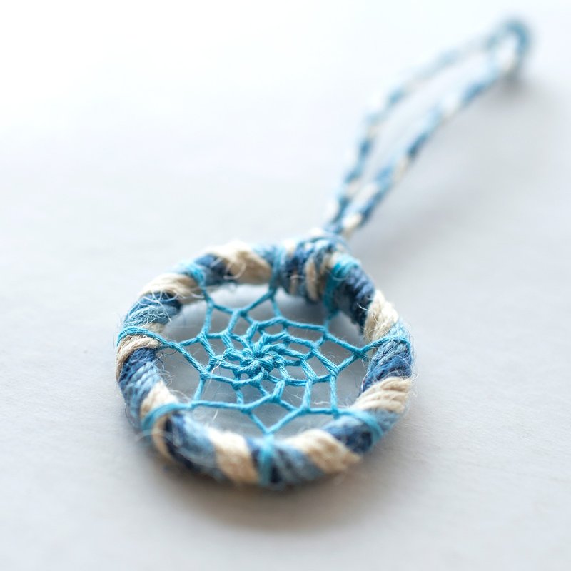 迷你捕梦网 - 麻绳(白+粉蓝+中蓝) - 包包吊饰 交换礼物 - 吊饰 - 其他材质 