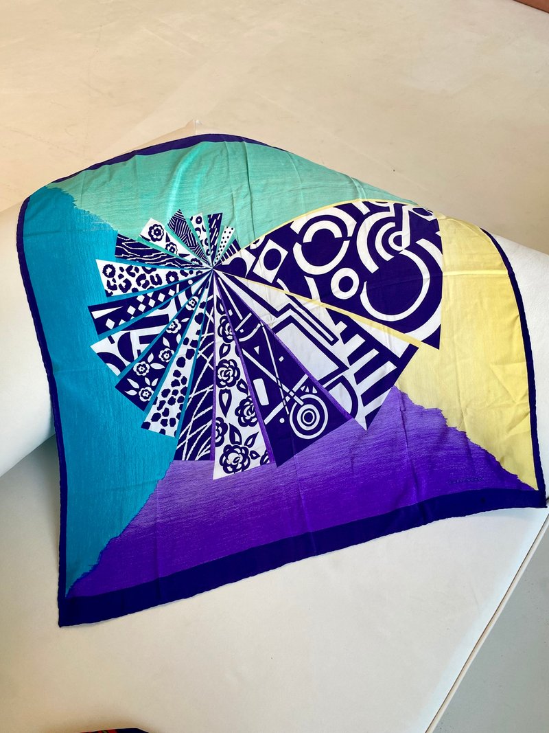 复古 GIANNI VERSACE 紫蓝色爱心抽象几何方形丝巾 - 丝巾 - 丝．绢 紫色