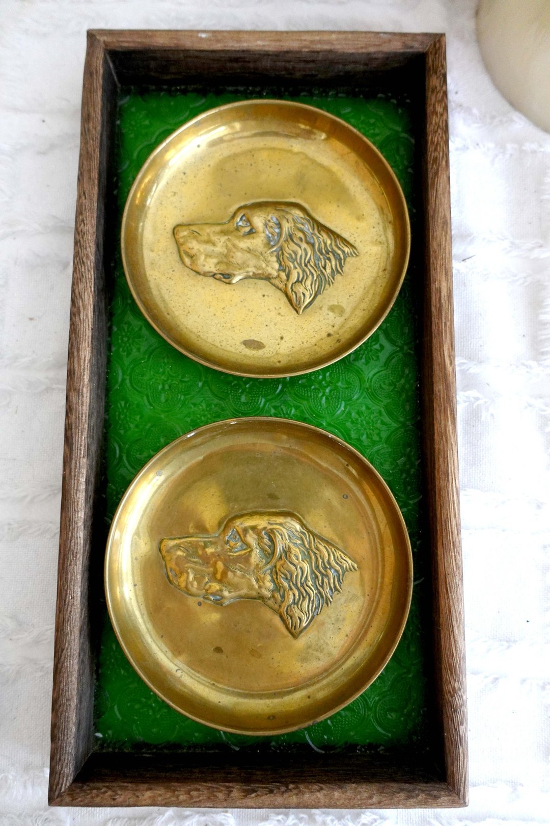 古董级 美国中古黄铜立体图案猎犬狗狗 杂物小食零食摆设 - 浅碟/小碟子 - 铜/黄铜 金色