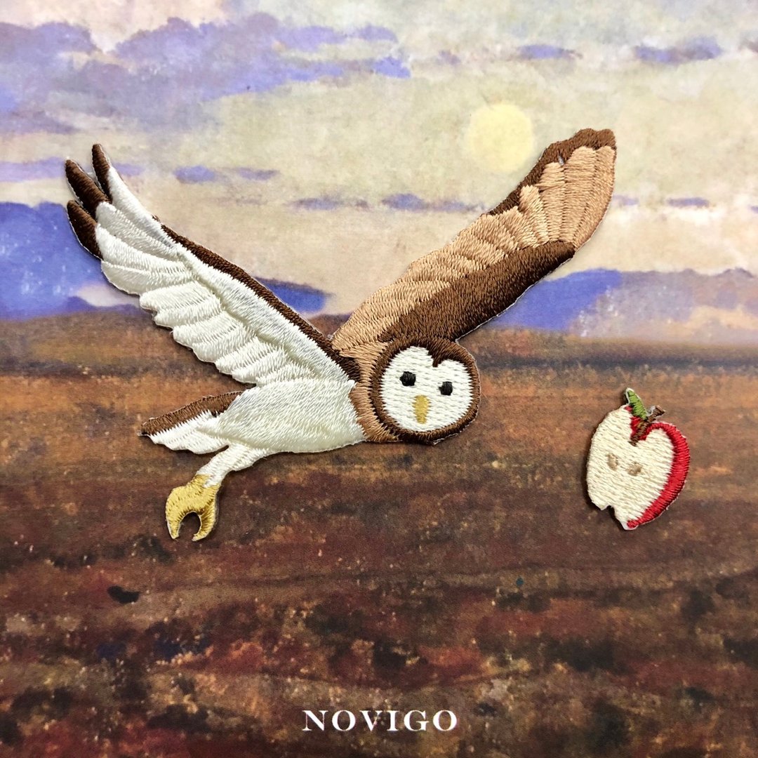 Novigo 台湾动物熨烫刺绣 / 东方草鸮 - 徽章/别针 - 绣线 咖啡色