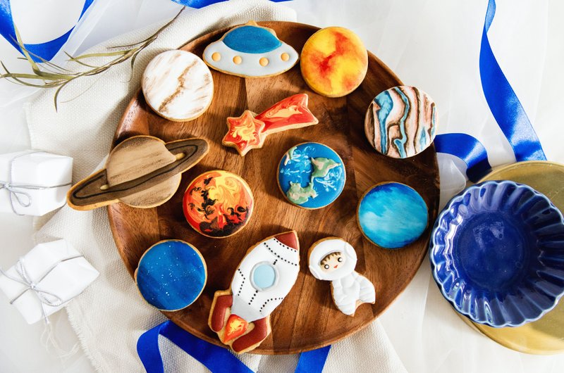 征服宇宙太空 收涎饼干 糖霜饼干 - 手工饼干 - 新鲜食材 蓝色