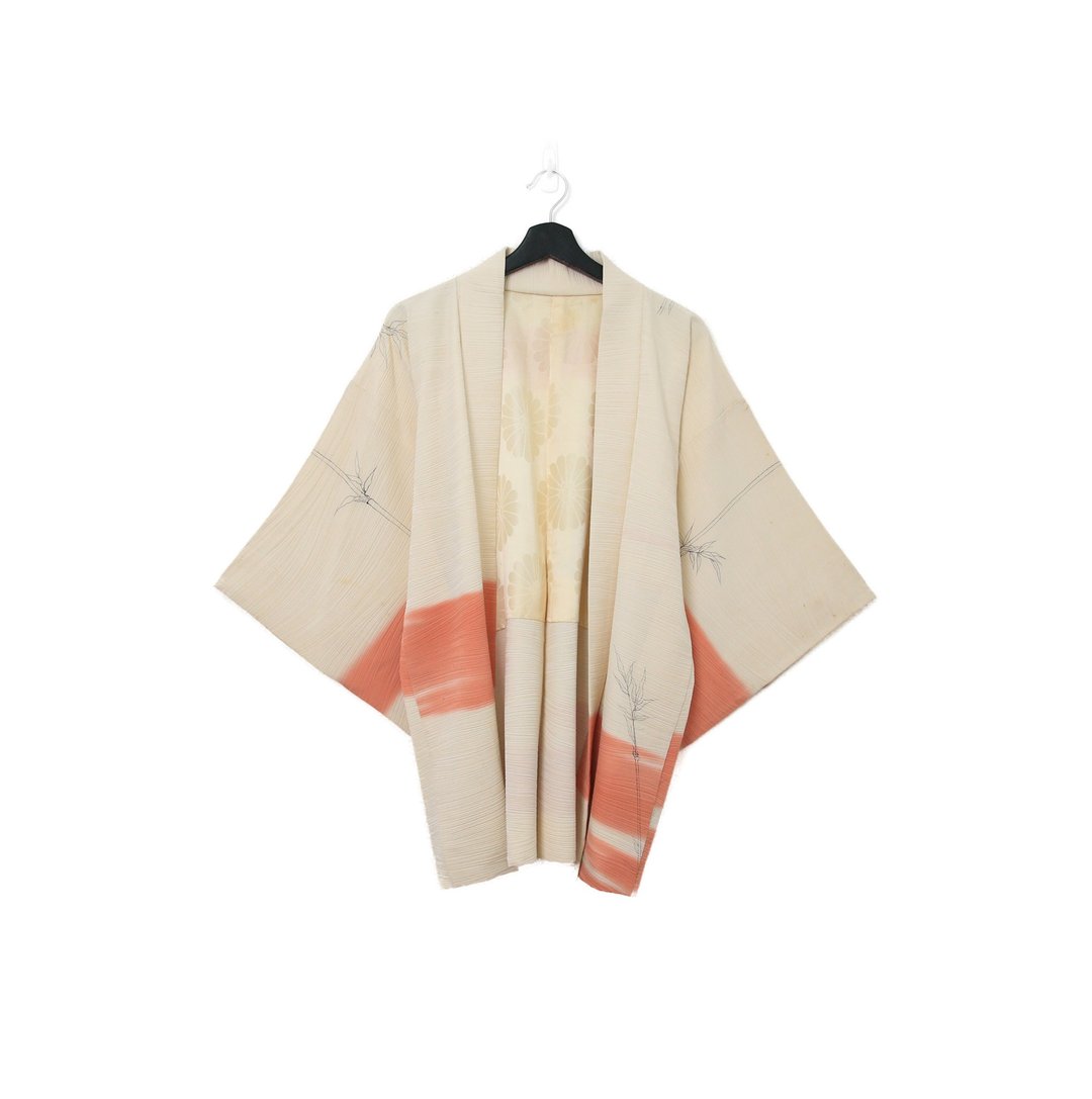 Back to Green-日本带回羽织 晕染花朵 竹菊kb-64/vintage kimono - 女装休闲/机能外套 - 丝．绢 