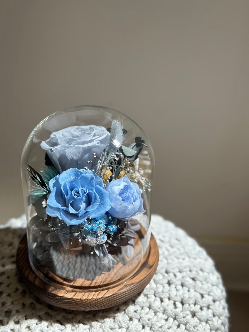 静谧蓝永生花玻璃罩 礼物 送礼 情人节礼物 开幕花礼 - 干燥花/捧花 - 植物．花 