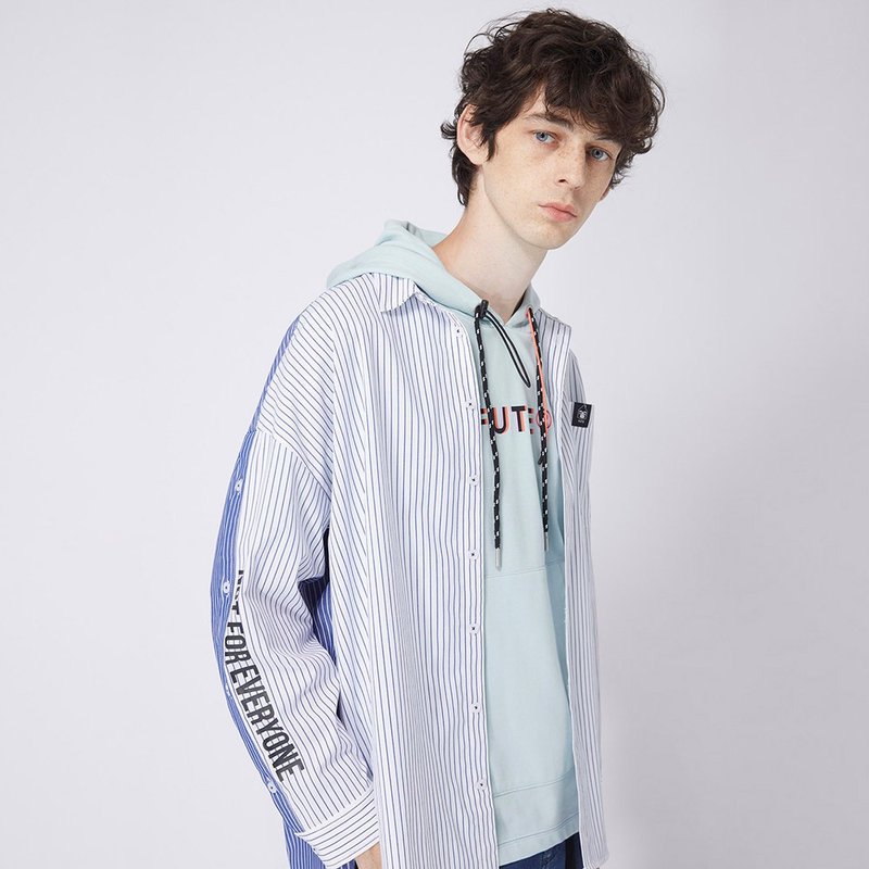 【中性款】 前后拼接衬衫 / 经典蓝条 - 男装衬衫 - 其他材质 蓝色