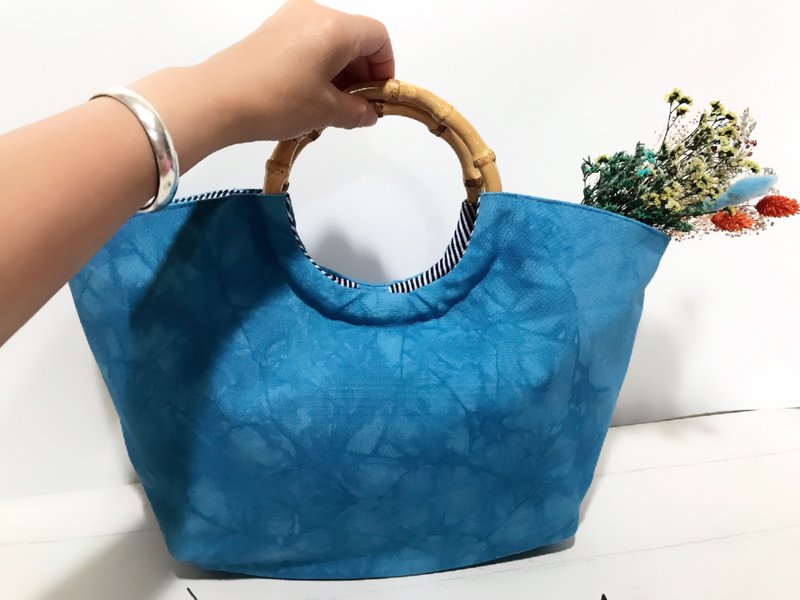 自然风水洗帆布竹藤提把两用包 - 手提包/手提袋 - 其他材质 