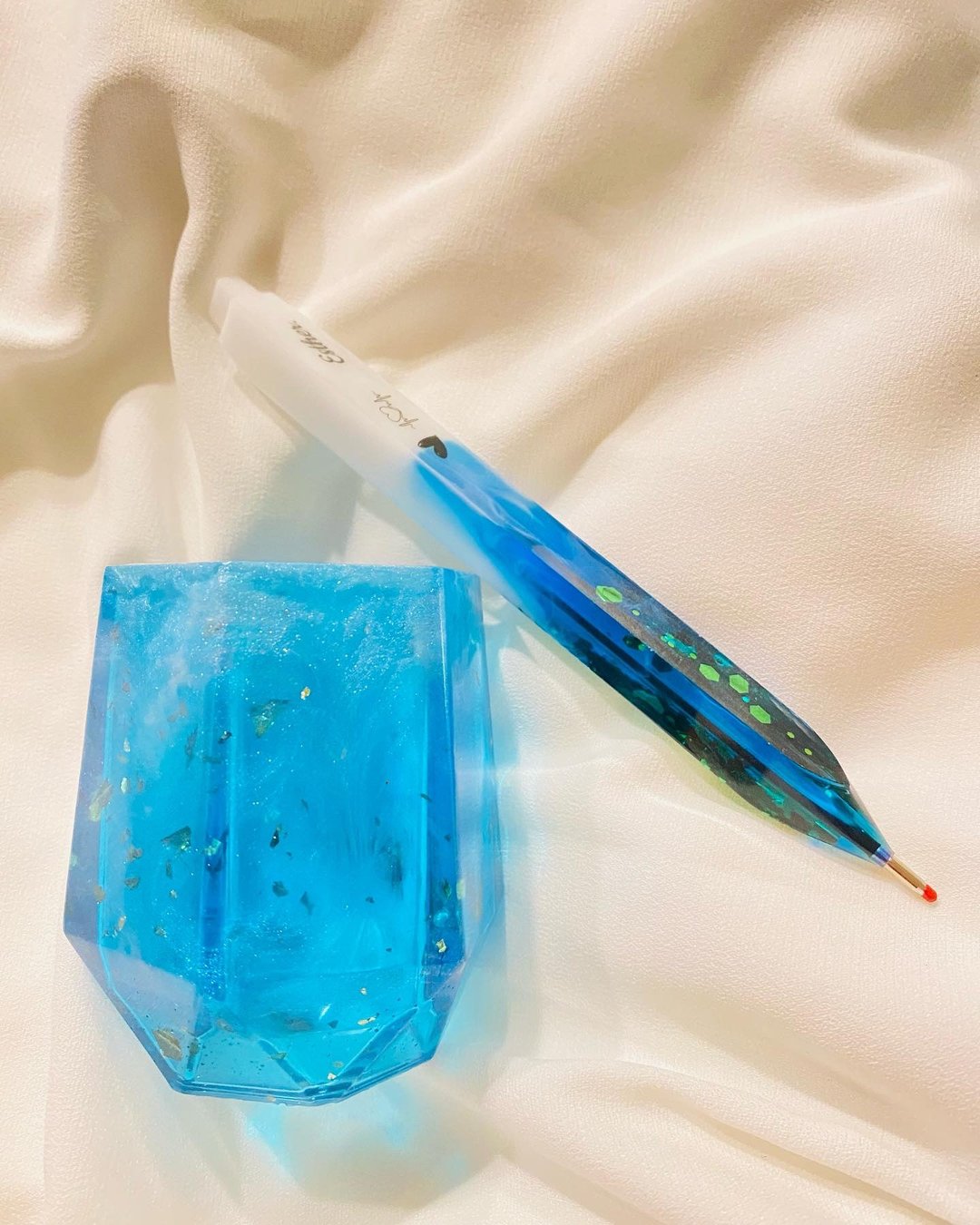 银色海洋的笔与笔筒 - 笔筒/笔座 - 树脂 蓝色