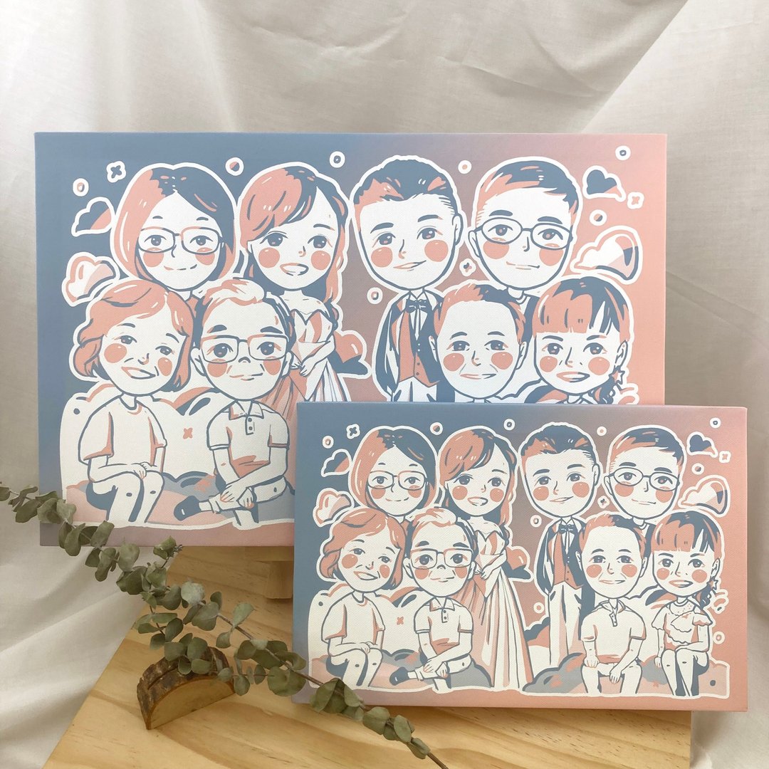 似颜绘 - 长形无框画 / 人像画 / 宠物画 / 定制化 / 可绘1~10人 - 订制画像 - 木头 