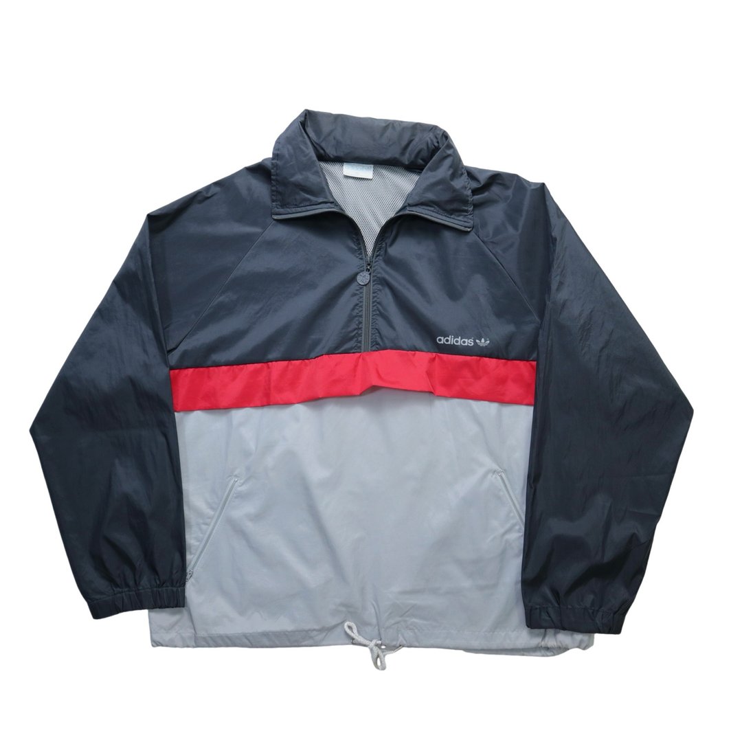70-80s Adidas 台湾制 灰色拼色尼龙罩衫 防风罩衫 - 男装外套 - 尼龙 