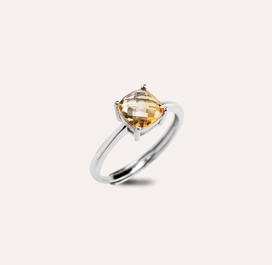 安珠 黄水晶 黄色 方形 6mm 戒指 经典系列 Square 宝石银饰 AND - 戒指 - 银 黄色
