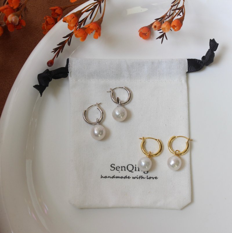 【质感百搭】巴洛克珍珠 全925纯银耳扣/耳环 可拆卸 金/银 - 耳环/耳夹 - 珍珠 白色