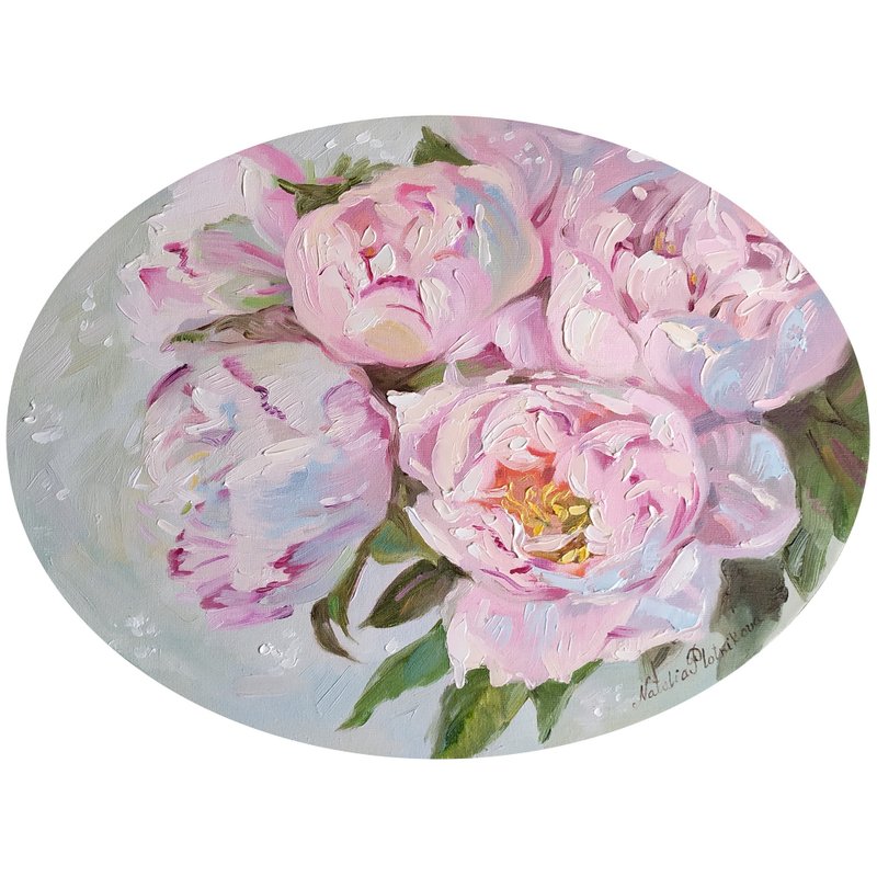 Peonies painting Flower Original Art Floral Artwork Fine Art Oil Painting - 海报/装饰画/版画 - 其他材质 粉红色