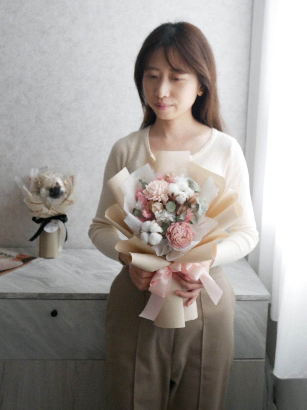 中型粉色干燥花束【花漾】结婚周年/求婚/生日/毕业花束/七夕花束 - 干燥花/捧花 - 植物．花 粉红色