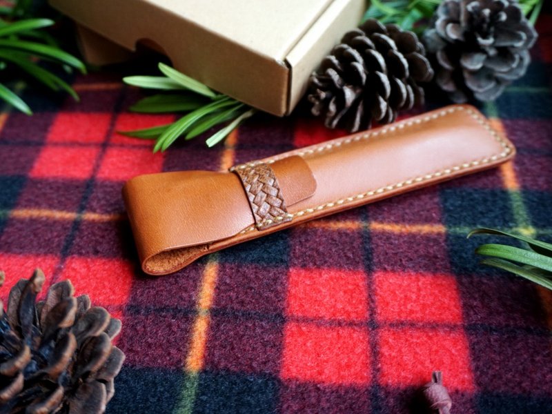 皮革编织笔套 - 笔筒/笔座 - 真皮 咖啡色
