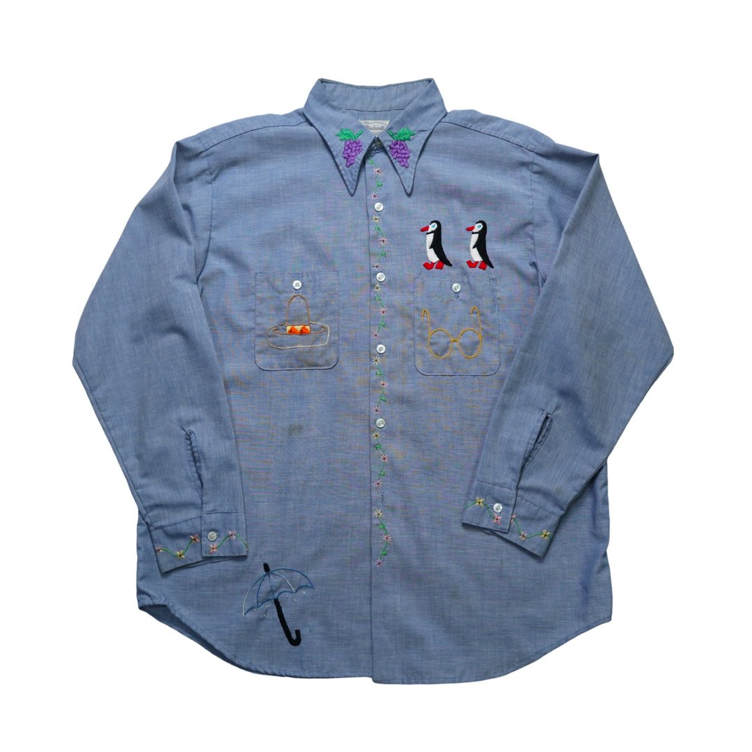 70S MADEWELL 企鹅与小花手工刺绣青年布衬衫 - 男装衬衫 - 其他材质 蓝色