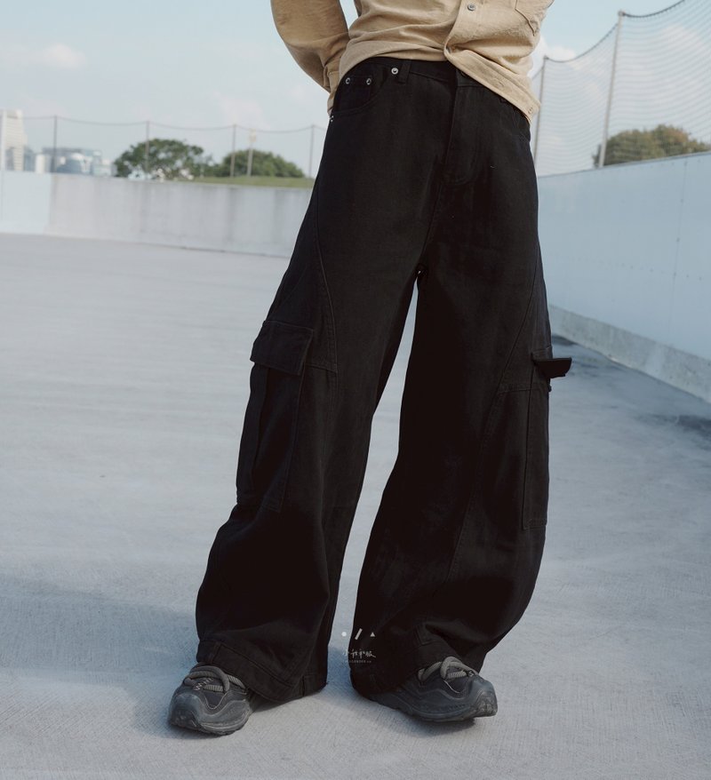 终于疯了上下颠倒裤口水洗宽裤 - 2色 - 黑 - 中性裤装 - 棉．麻 黑色