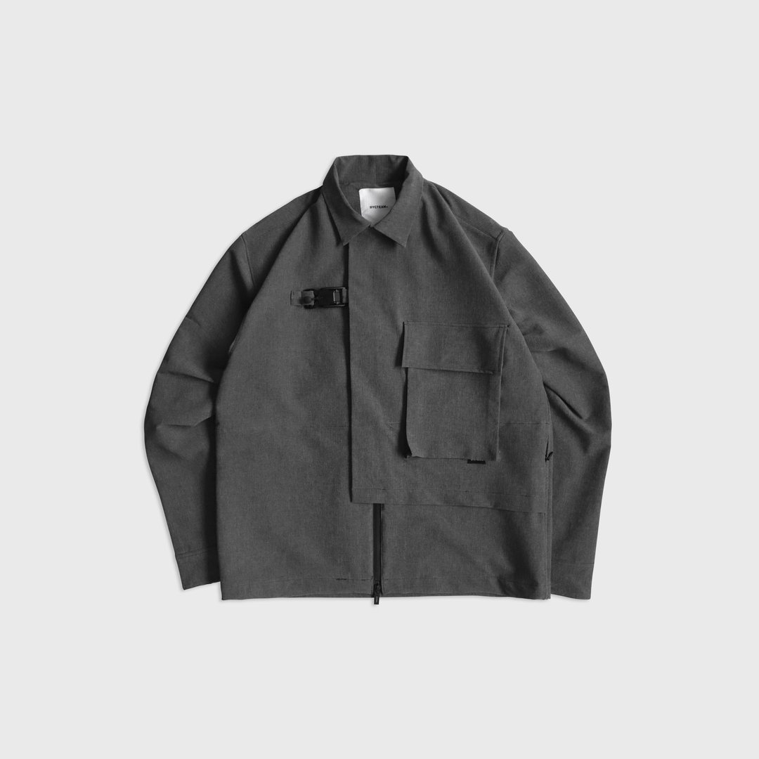 DYCTEAM - Buckle asymmetry jacket (gray) - 男装外套 - 其他材质 灰色