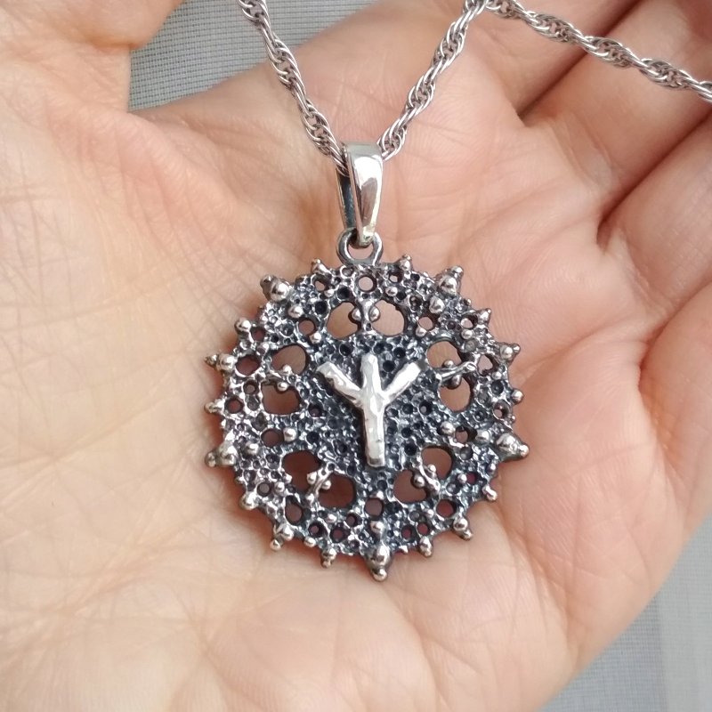 Algiz Rune.Elhaz Rune.Runic Pendant.Viking Pendant.Rune Pendant.Rune jewelry. - 项链 - 纯银 银色
