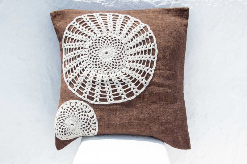 手工钩针编织抱枕套 条纹抱枕套 东欧风抱枕套 钩织抱枕套-曼陀罗 - 枕头/抱枕 - 棉．麻 咖啡色