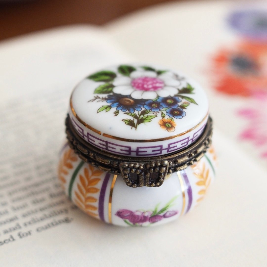 复古 法国 Porcelaine Art  花卉 迷你陶瓷盒子 / 饰品盒 - 其他 - 陶 多色