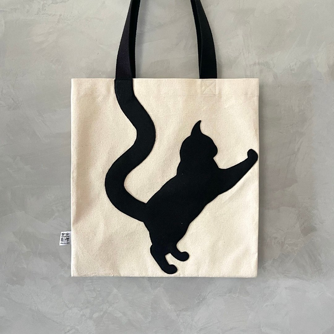 【猫猫不是印刷】爬墙猫猫，帆布袋 - 侧背包/斜挎包 - 棉．麻 白色
