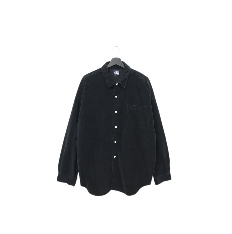 Back to Green-灯芯绒长袖衬衫  黑色 宽松 简约 DL-02//vintage - 男装衬衫 - 棉．麻 