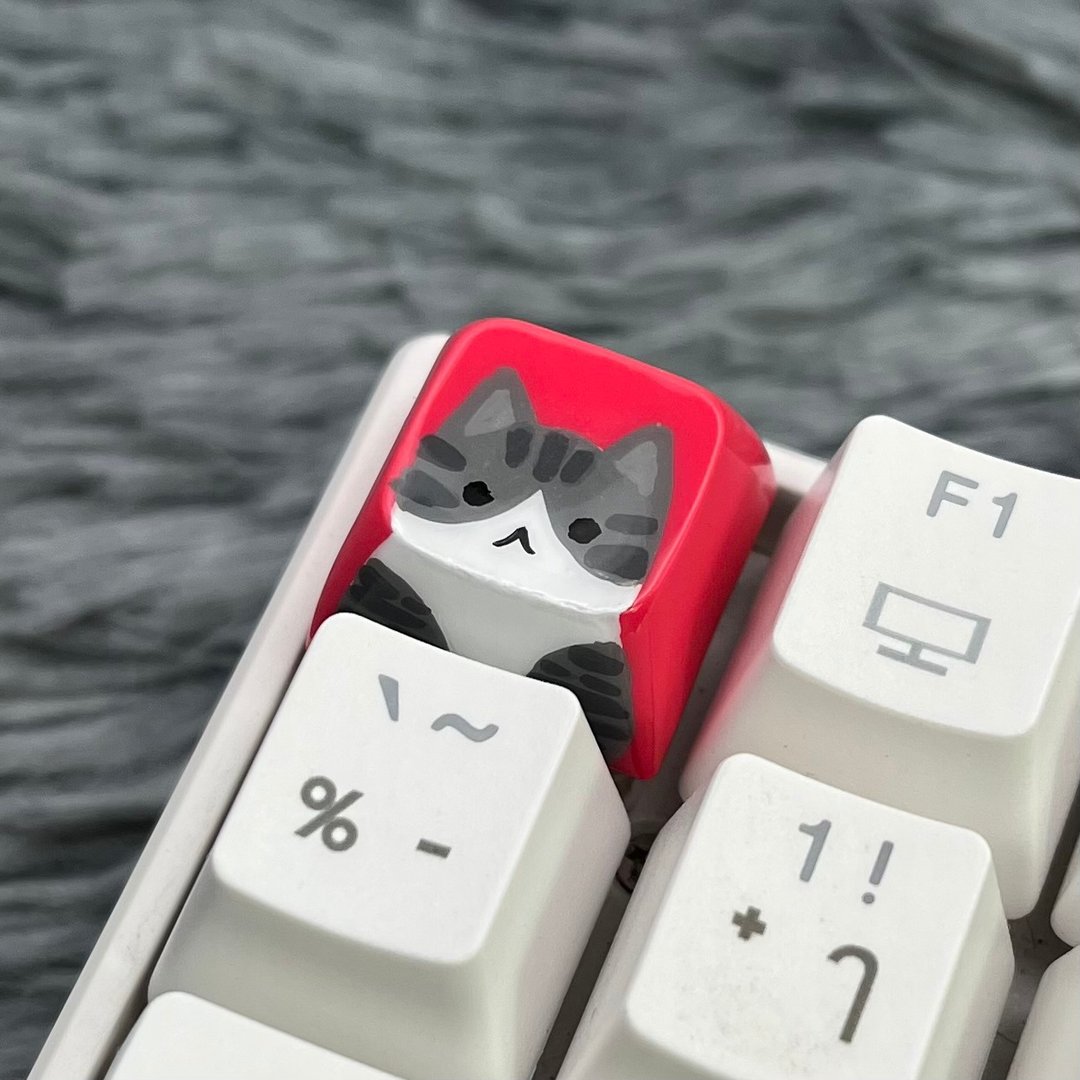 XDA Keycap tabby and white cat - pink - 电脑配件 - 塑料 粉红色
