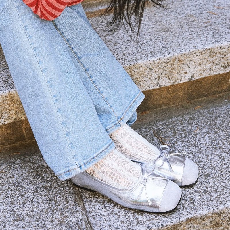 PRE-ORDER Bow Ribbon Elastic String Flat -UA9019 SLIVER - 其他女款皮鞋 - 其他材质 