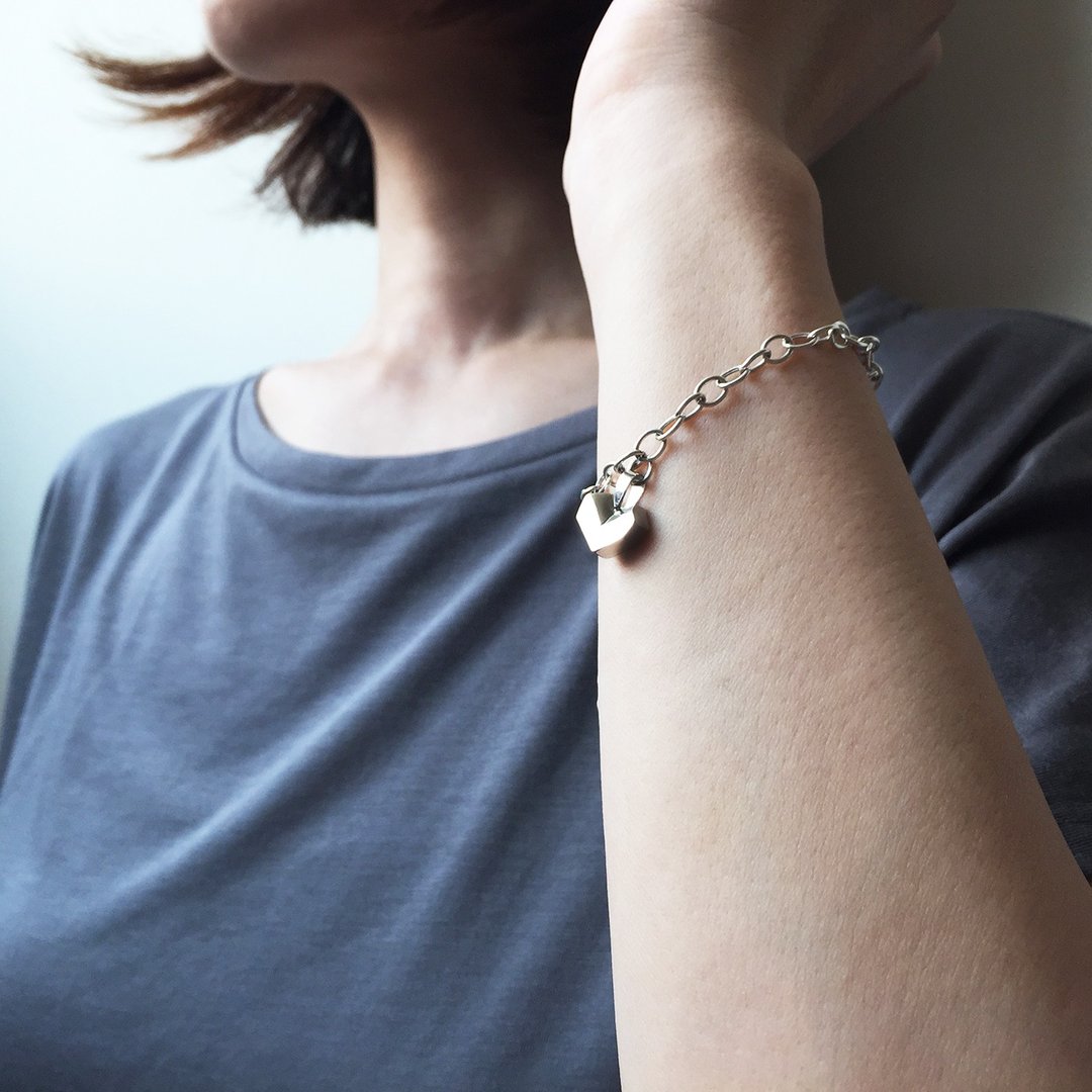 diamond heart bracelet_钻石心手链 | 925纯银 限量 设计师手作 - 手链/手环 - 银 银色