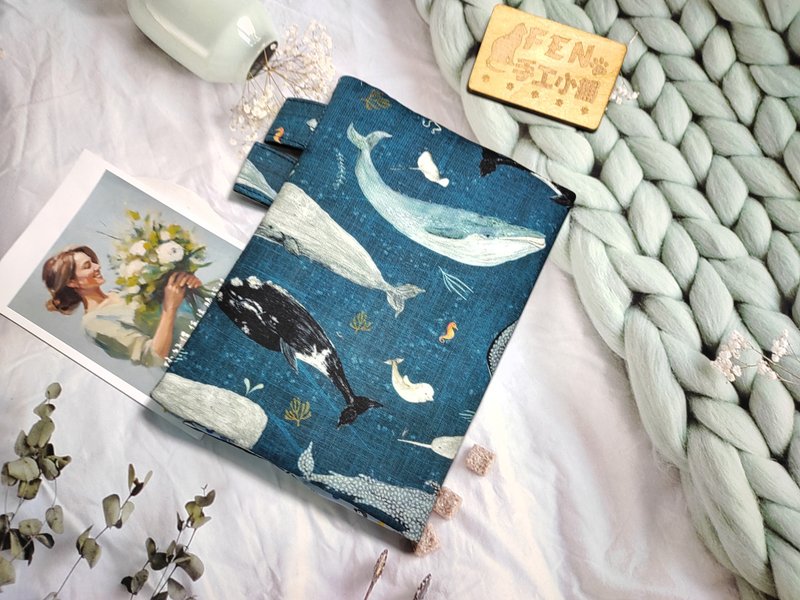 海洋系列 - 美国限量棉布海洋鲸鲨鲸鱼章鱼布书套 - 双笔插布书衣- - 书衣/书套 - 棉．麻 
