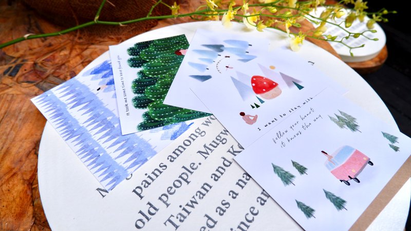 【森林系列】(粉红色车)明信片 共5张 - 卡片/明信片 - 纸 