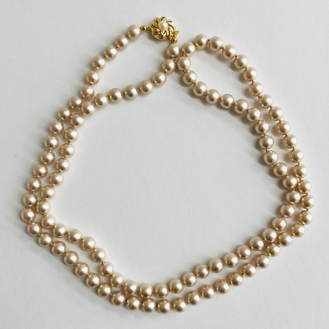 树脂珍珠全结两用长项链 / 8mm 约90cm / 法式米色 / made in japan - 项链 - 塑料 金色