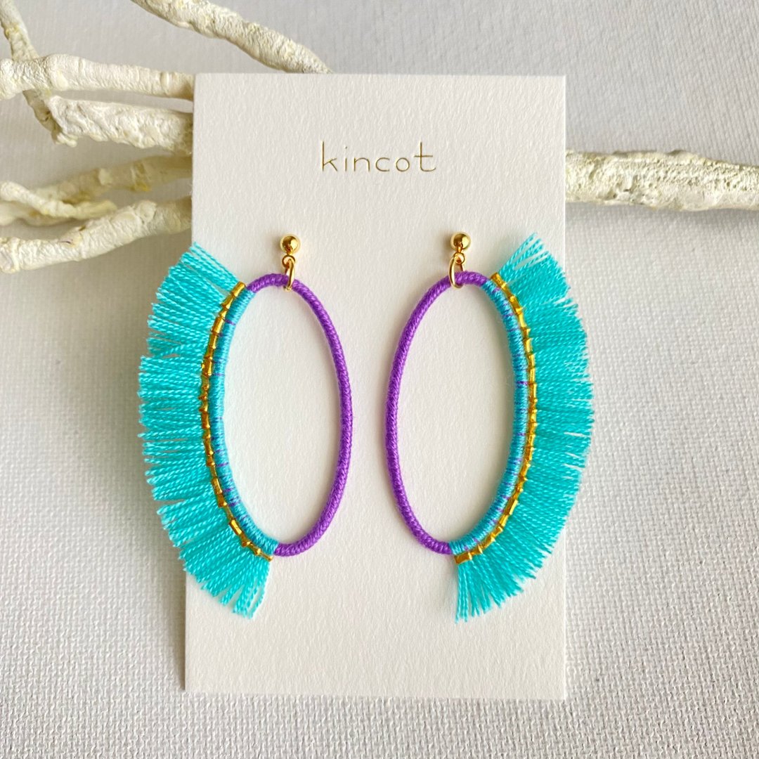 Clinière Earrings・Clip-On[Purple x Light Blue] - 耳环/耳夹 - 棉．麻 蓝色