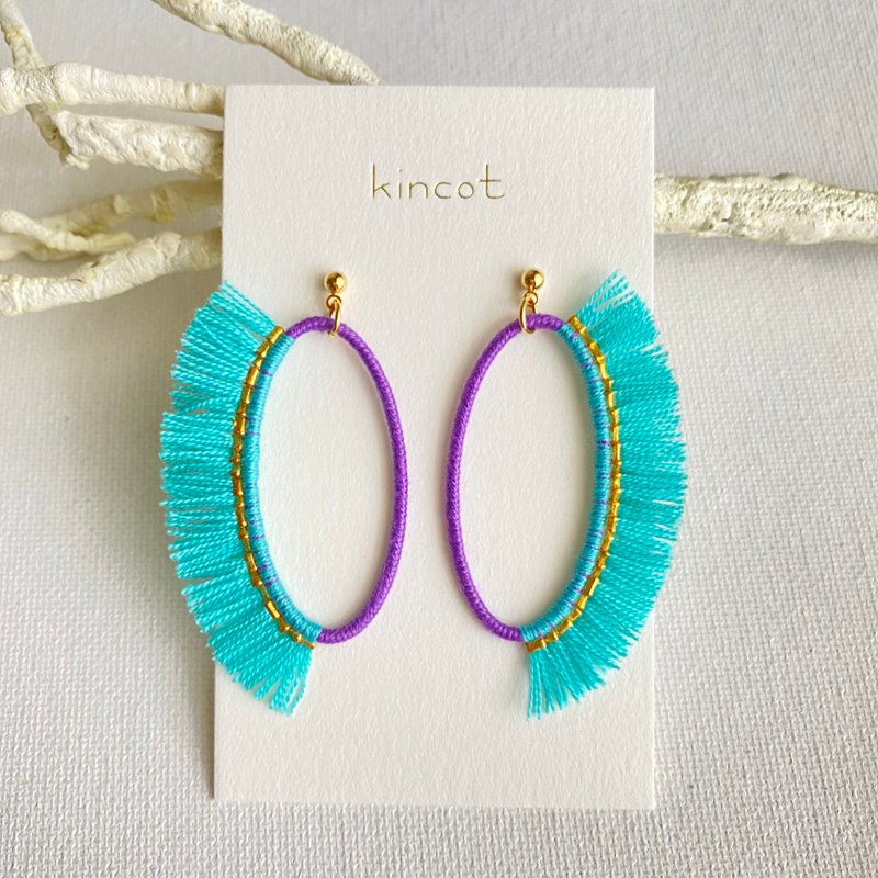 Clinière Earrings・Clip-On[Purple x Light Blue] - 耳环/耳夹 - 棉 蓝色