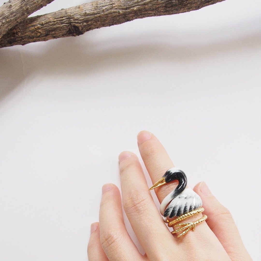 3-Piece Of Red-crowned crane Rings. - 戒指 - 其他金属 白色