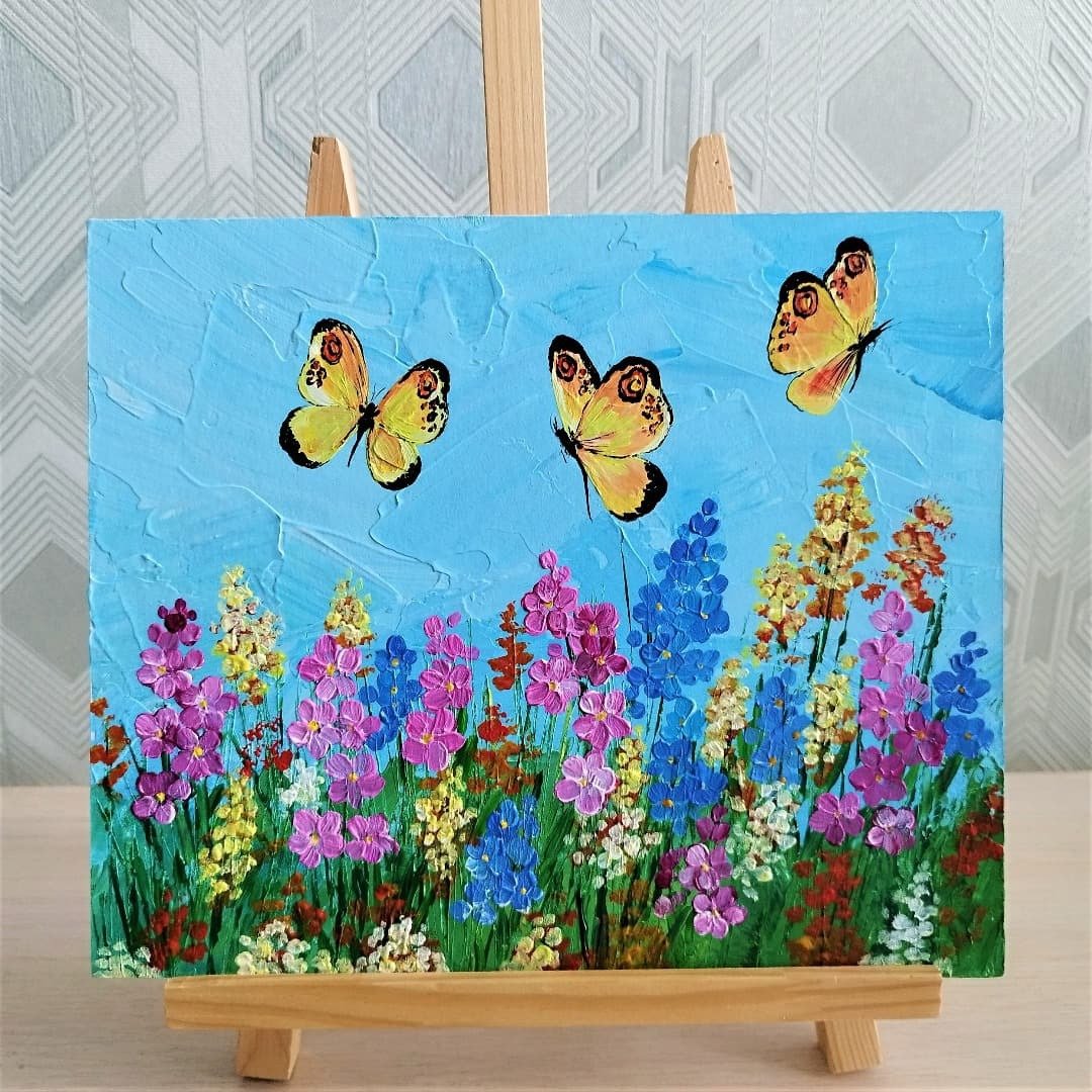 蝴蝶和花卉绘画景观墙装饰室内绘画 - 墙贴/壁贴 - 压克力 多色