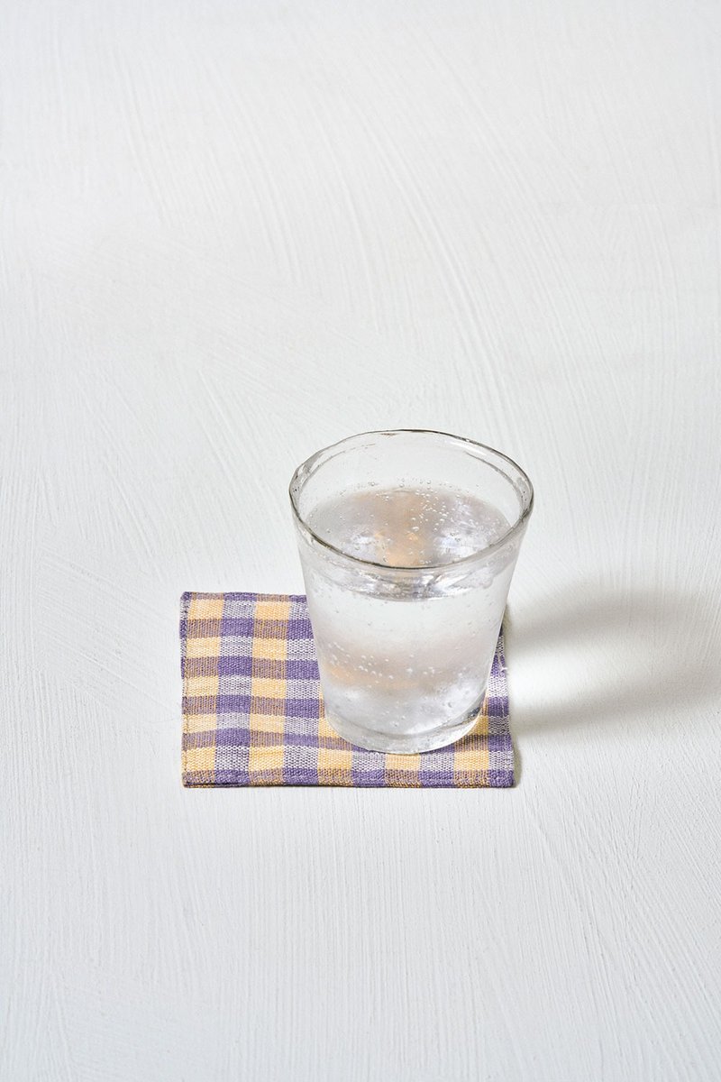 日本 Fog Linen Work - 100% 亚麻杯垫 - 紫黄格纹 - 杯垫 - 亚麻 多色
