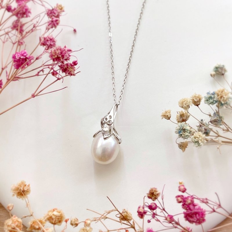 925银 梧叶珍珠项链 - 项链 - 珍珠 