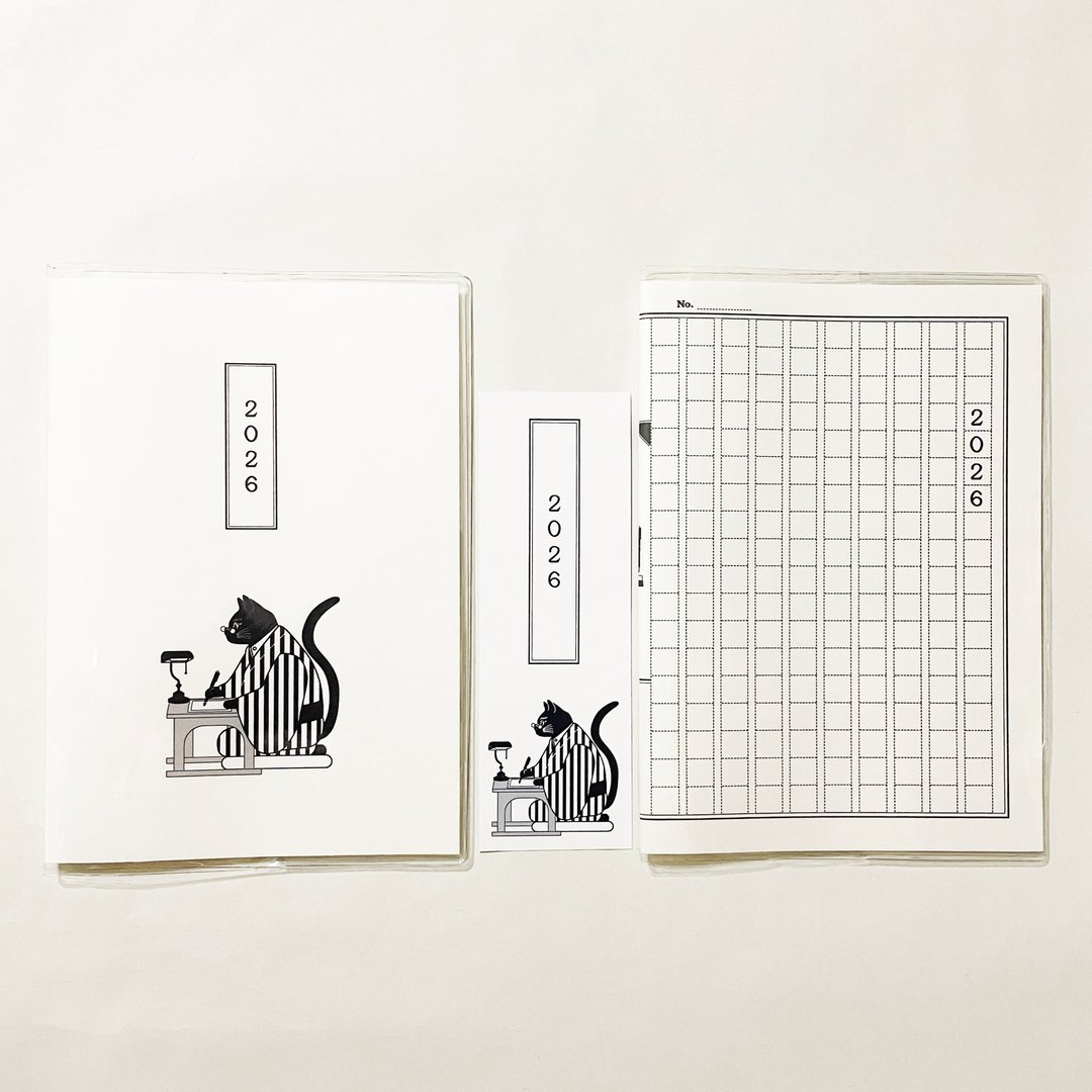 四月开始 2026 文豪猫稿纸风格手帐 附两款插画封面与书签 B6 马年 生肖 文豪 钢笔 猫 动物 - 笔记本/手帐 - 纸 白色