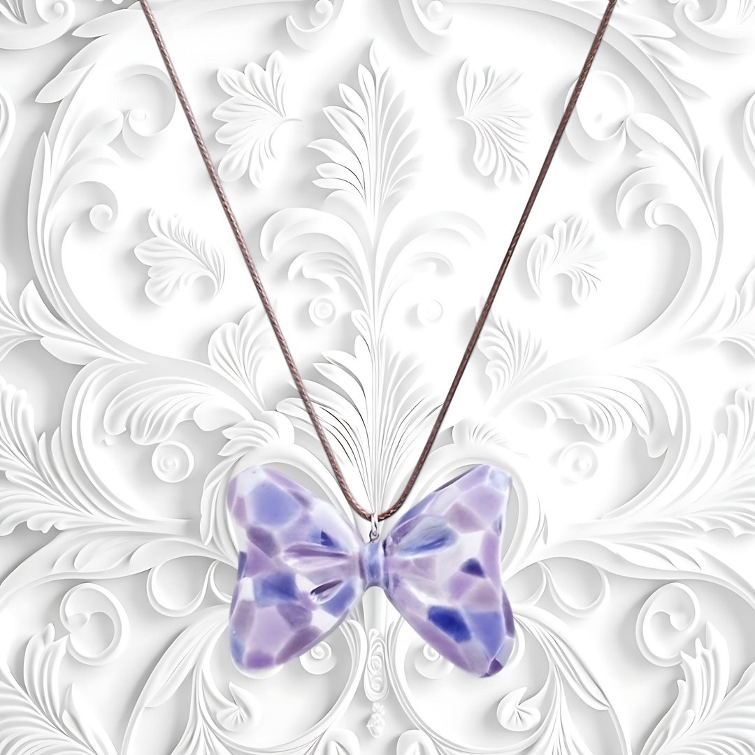Colorful Bow tie(2)－手工白瓷颈链 - 颈链 - 瓷 紫色