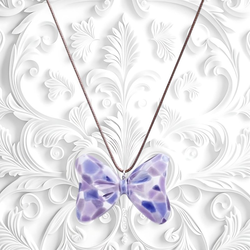 Colorful Bow tie(2)－手工白瓷颈链 - 颈链 - 瓷 紫色